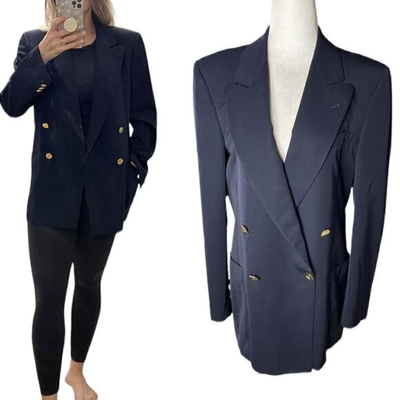 Vintage Valentino Unisex Blazer Jacket Gold Buttons Double Breast Size Large - Picture 1 of 15